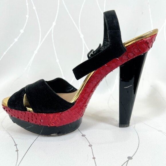 Christian Louboutin Black Red Suede Python Leather Falaise Platform Heels $945 - Picture 6 of 14